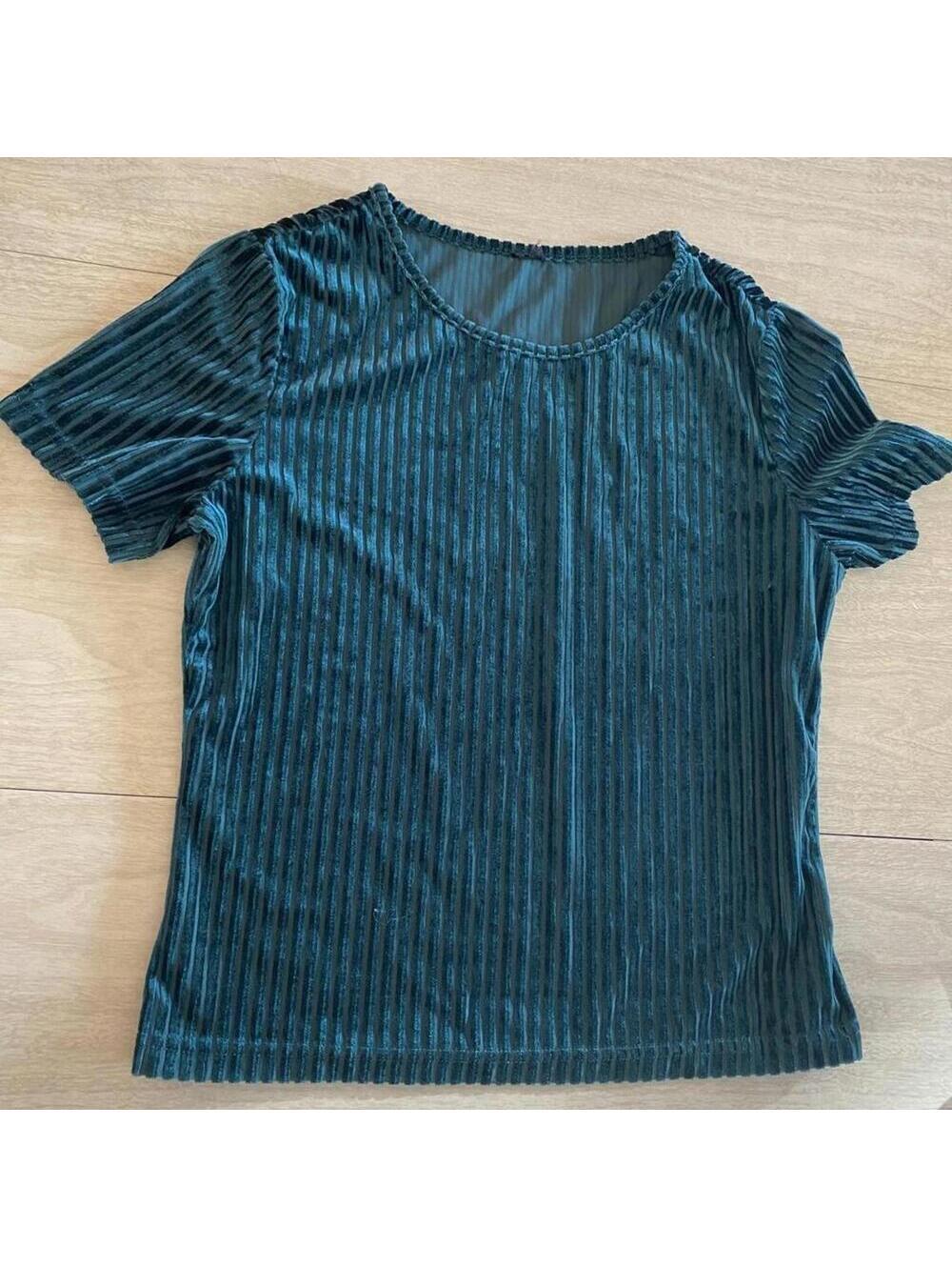 Y2K whimsigoth forest green burnout stripe velvet short sleeve tee small 90's